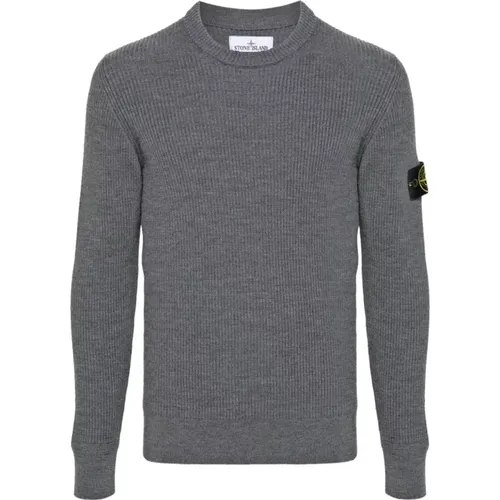 Grauer Pullover mit englischem Rippenkragen , Herren, Größe: S - Stone Island - Modalova