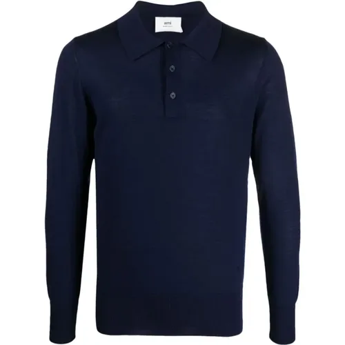 Marineblaues Merino Polo Shirt - Ami Paris - Modalova