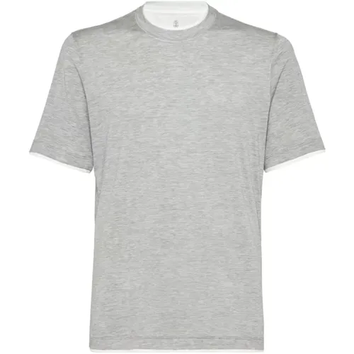 Graues Baumwoll-T-Shirt mit Rundhalsausschnitt , Herren, Größe: M - BRUNELLO CUCINELLI - Modalova