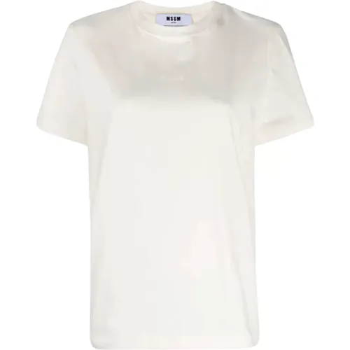 Weiße Baumwoll-T-Shirt mit Logo-Druck , Damen, Größe: M - MSGM - Modalova