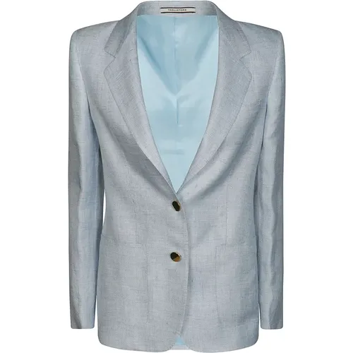 Blazers, female, , Size: L Denim Effect Single-Breasted Jacket - Tagliatore - Modalova