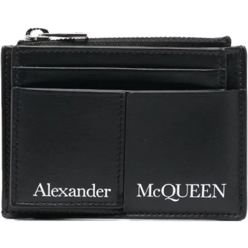 Wallets & Cardholders, male, , Size: ONE SIZE Leather Wallet with Logo Print Card Holder - alexander mcqueen - Modalova