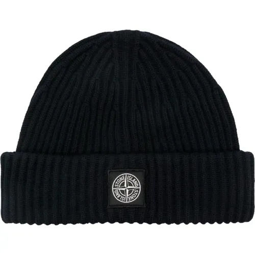 Ribbed Beanie with Logo Patch , male, Sizes: ONE SIZE - Stone Island - Modalova