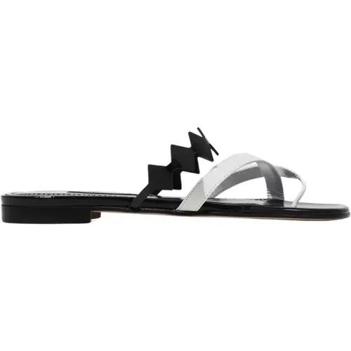 Schwarze und weiße Ledersandalen - Manolo Blahnik - Modalova