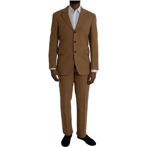 Single Breasted Suits, male, , Size: 2XL Camel Wool Two-Button Suit - Prada - Modalova