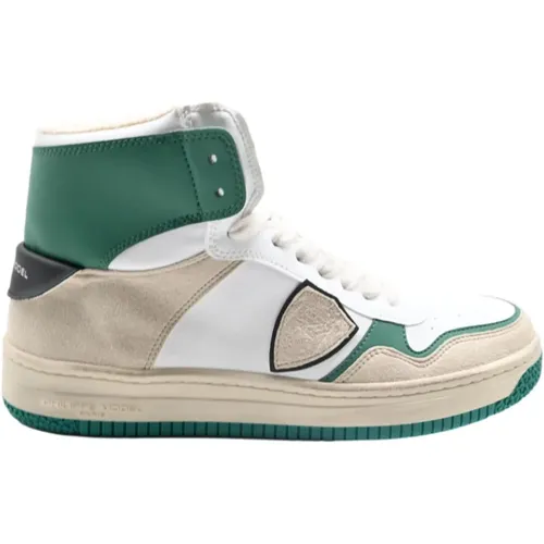 Sneakers, male, , Size: 8 US Lion High White Green Sneakers - Philippe Model - Modalova