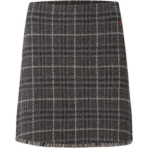 Grey Melange Check Skirt with Fringes , female, Sizes: L, XS, XL, M, 2XL, S - Busnel - Modalova