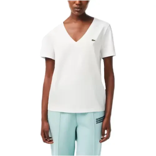 Weiße Baumwoll-T-Shirt mit Krokodil-Logo , Damen, Größe: XS - Lacoste - Modalova