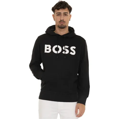 Hoodies, male, , Size: XL Maxi Logo Hooded Sweatshirt 100% Cotton - Boss - Modalova