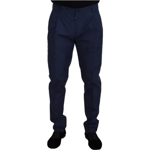 Blaue Seiden Chinos Hose , Herren, Größe: 3XL - Dolce & Gabbana - Modalova