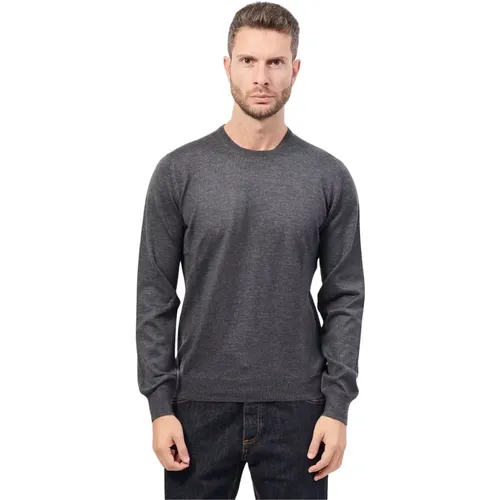 Grauer Merino Pullover Fashion Fit , Herren, Größe: L - Gran Sasso - Modalova