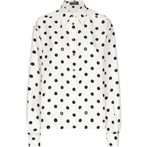 Silk Polka Dot Shirt , female, Sizes: XS - Dolce & Gabbana - Modalova