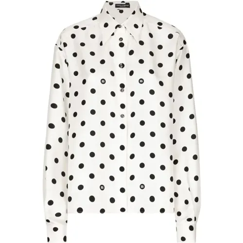 Silk Polka Dot Shirt , female, Sizes: XS, S - Dolce & Gabbana - Modalova