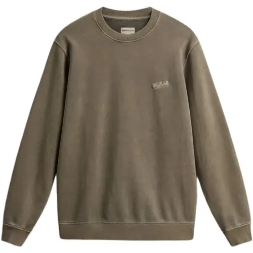 Grüner Rundhalsausschnitt Pullover , Herren, Größe: XL - Woolrich - Modalova