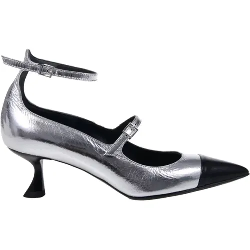 Silver and Black Leather Heels , female, Sizes: 5 UK, 8 UK, 4 1/2 UK, 5 1/2 UK, 7 UK, 4 UK, 3 UK, 6 UK - Sergio Levantesi - Modalova