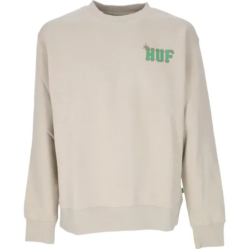 Sand Crewneck Sweatshirt mit Ikonischem Logo , Herren, Größe: M - HUF - Modalova