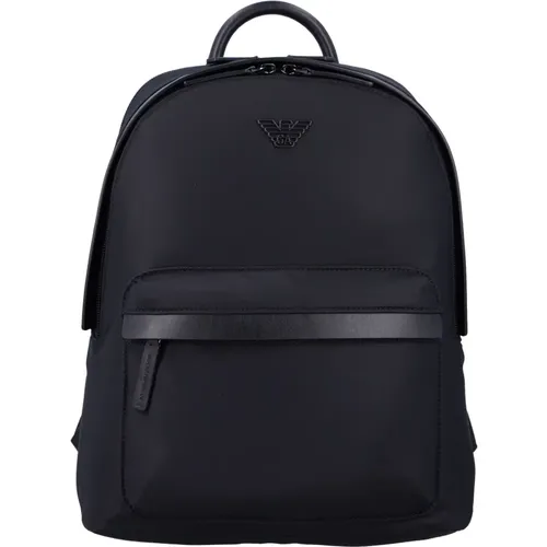 Backpacks, male, , Size: ONE SIZE Nylon Backpack with Leather Accents - Emporio Armani - Modalova