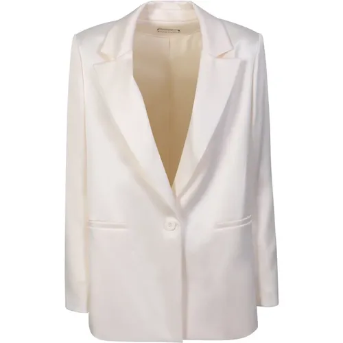 Ivory satin blazer by Alice+Olivia; clic and elegant design, ideal to complete an exclusive look , female, Sizes: M - alice + olivia - Modalova