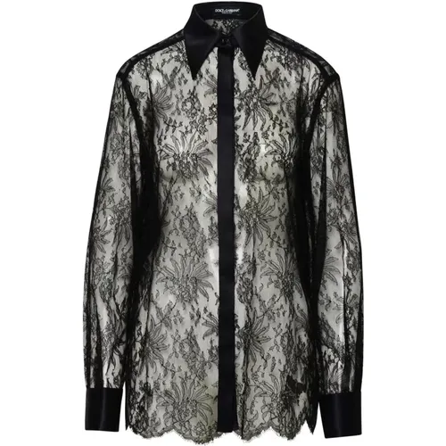 Chantilly Lace Shirt with Silk Satin Details , female, Sizes: S, XS, 2XS, M - Dolce & Gabbana - Modalova