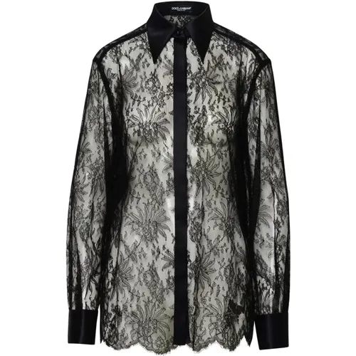 Chantilly Lace Shirt with Silk Satin Details , female, Sizes: S, XS, M - Dolce & Gabbana - Modalova