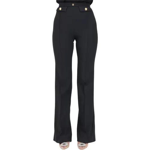 Schwarze elegante Hose mit goldenen Knöpfen , Damen, Größe: XS - Elisabetta Franchi - Modalova