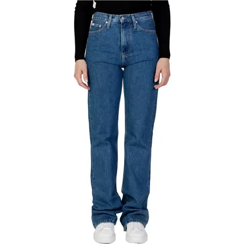 Blaue Baumwolljeans mit Reißverschluss und Knopfverschluss , Damen, Größe: W32 L32 - Calvin Klein Jeans - Modalova