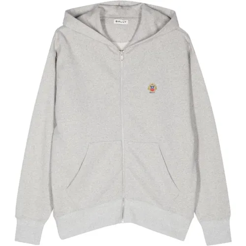 Zip-throughs, male, , Size: L Grey Sweater with Logo Embroidery - Bally - Modalova