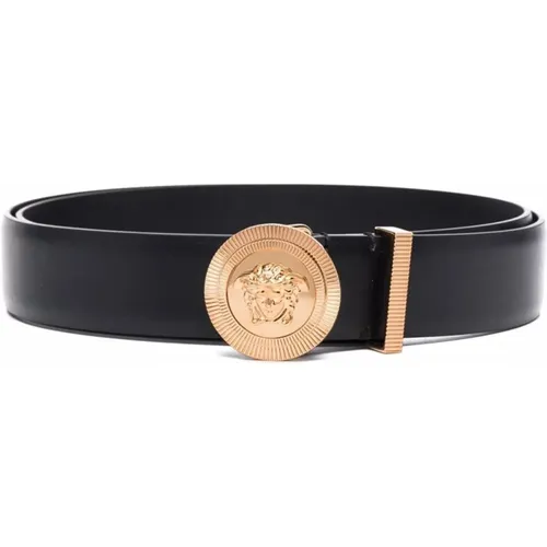 Belts, male, , Size: 100 CM Leather Belt with Logo Buckle - Versace - Modalova