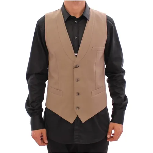 Cotton Slim Fit Button Front Dress Vest - Dolce & Gabbana - Modalova