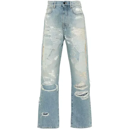 Straight Jeans, male, , Size: W33 Light Distressed Denim Jeans - Amiri - Modalova