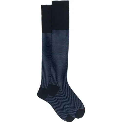 Herren Lange Wolle und Baumwolle Socken Blau/Ozean Streifen - Gallo - Modalova