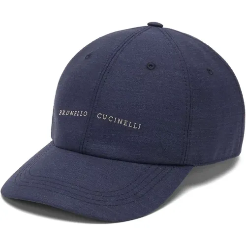 Blaue Woll-Baseballkappe mit Logo-Stickerei , Herren, Größe: M - BRUNELLO CUCINELLI - Modalova