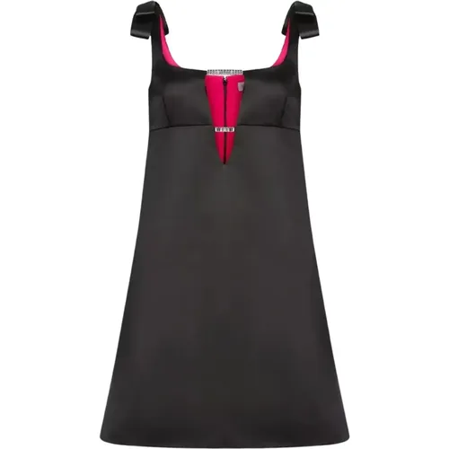 Schwarzes Satin Mini Kleid mit Kristallverziertem V-Ausschnitt - Nina Ricci - Modalova