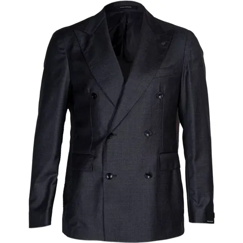 Blazers, male, , Size: L Complete men's suit. Double-breasted model with peak lapel. Drop 8. Flap pocket. Semi-lined jacket. Slim trousers with pleats - Tagliatore - Modalova