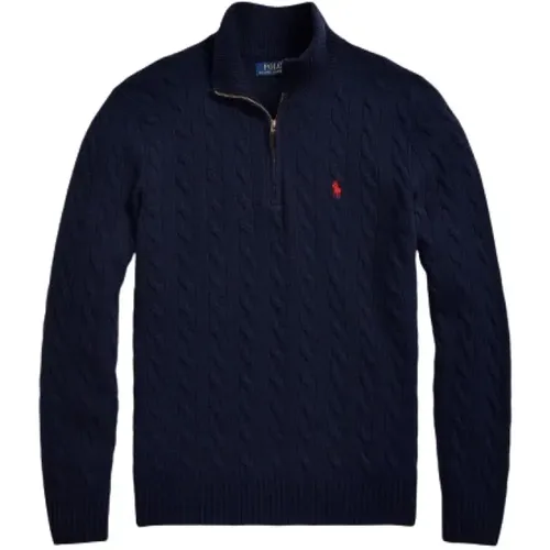 Turtlenecks, male, , Size: L Twisted wool and cashmere half-zip sweater - Polo Ralph Lauren - Modalova