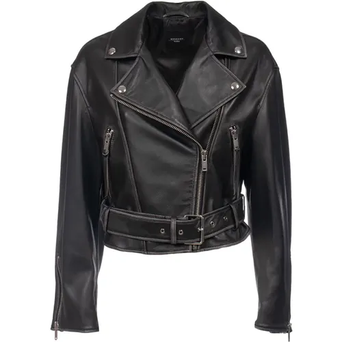 Biker Leather Jacket with Zip Pockets , female, Sizes: XS, 2XS - Max Mara Weekend - Modalova