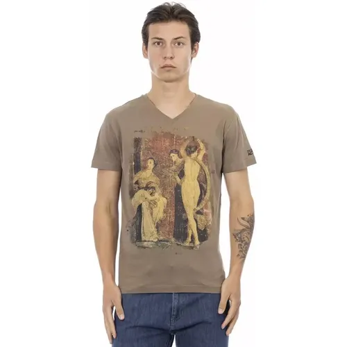 Elegantes V-Ausschnitt T-Shirt mit Frontprint , Herren, Größe: 2XL - Trussardi - Modalova