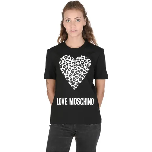 T-Shirts, female, , Size: L Leopard Heart T-Shirt Cotton - Love Moschino - Modalova