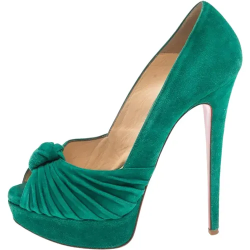 Pre-owned Pumps, female, , Size: 10 1/2 US Suede Jenny Platform Knot Peep Toe Pumps - Christian Louboutin Pre-owned - Modalova