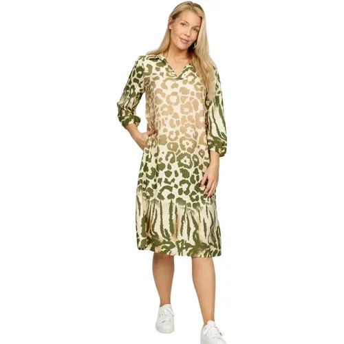 Leopardenmuster Kleid Khaki Fly , Damen, Größe: L - 2-Biz - Modalova