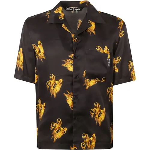 Gold Burning Monogram Shirt , male, Sizes: L, XL, M - Palm Angels - Modalova