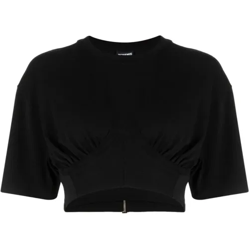 Schwarzes Drapiertes Detail Crew Neck T-shirt - Jacquemus - Modalova