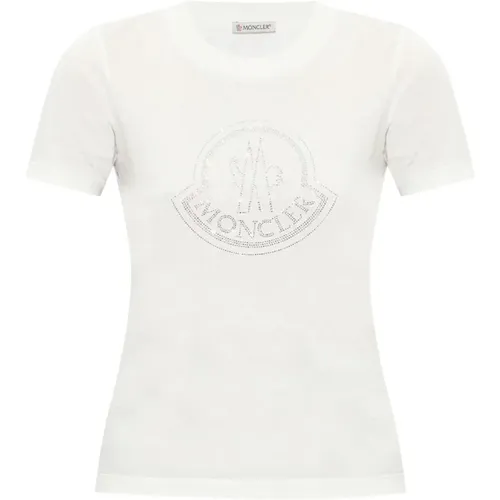 Weiße Logo-Print T-Shirts und Polos , Damen, Größe: M - Moncler - Modalova