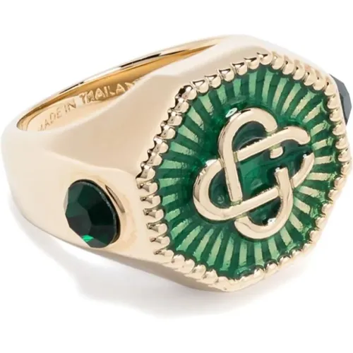 Golden Green Enamel Brass Ring , unisex, Sizes: L - Casablanca - Modalova