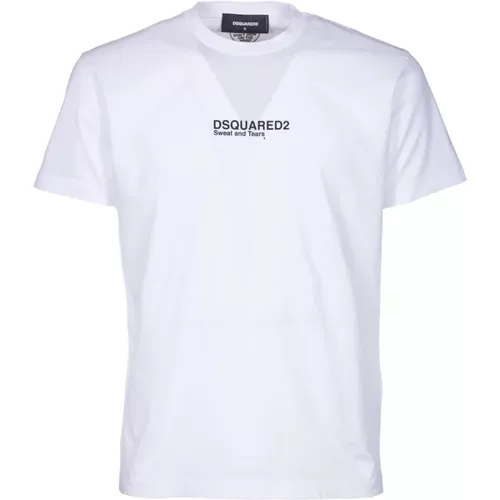 Weiße Baumwoll-T-Shirt Mini Buchstaben Druck , Herren, Größe: M - Dsquared2 - Modalova