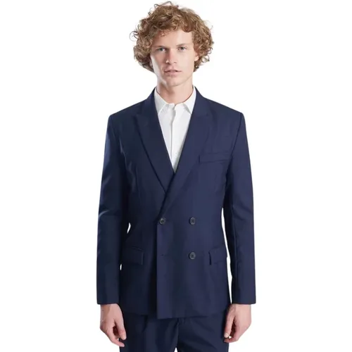 Formal Blazers, male, , Size: 2XL Navy Wool Double-Breasted Suit Jacket - L'Exception Paris - Modalova