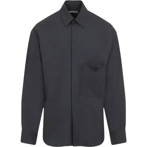 Luxury Grey Wool Shirt Aw24 , male, Sizes: 2XL, XL - Valentino - Modalova