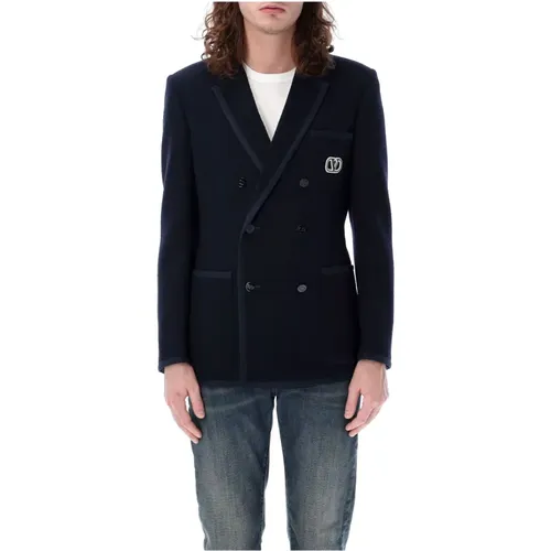 Navy Boucl Wool Jacket , male, Sizes: M - Valentino Garavani - Modalova