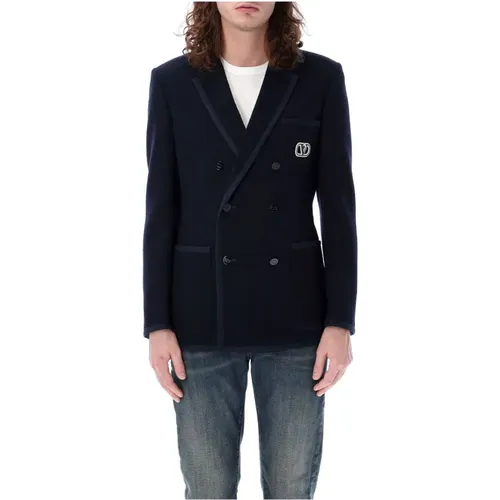 Navy Boucl Wool Jacket , male, Sizes: M, XL - Valentino Garavani - Modalova