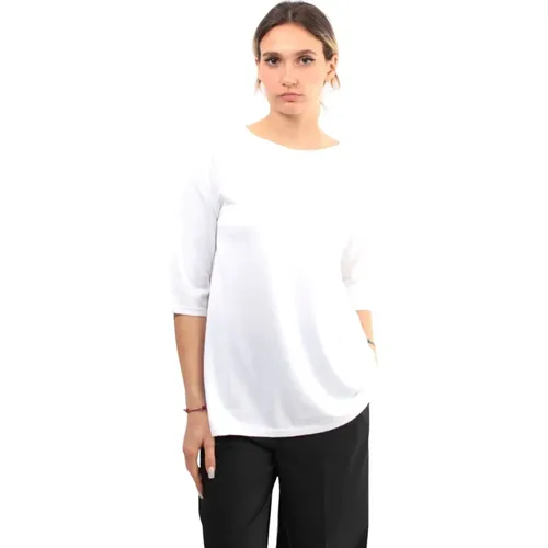 Weißes Rundhals Baumwoll T-Shirt , Damen, Größe: M - Kangra - Modalova